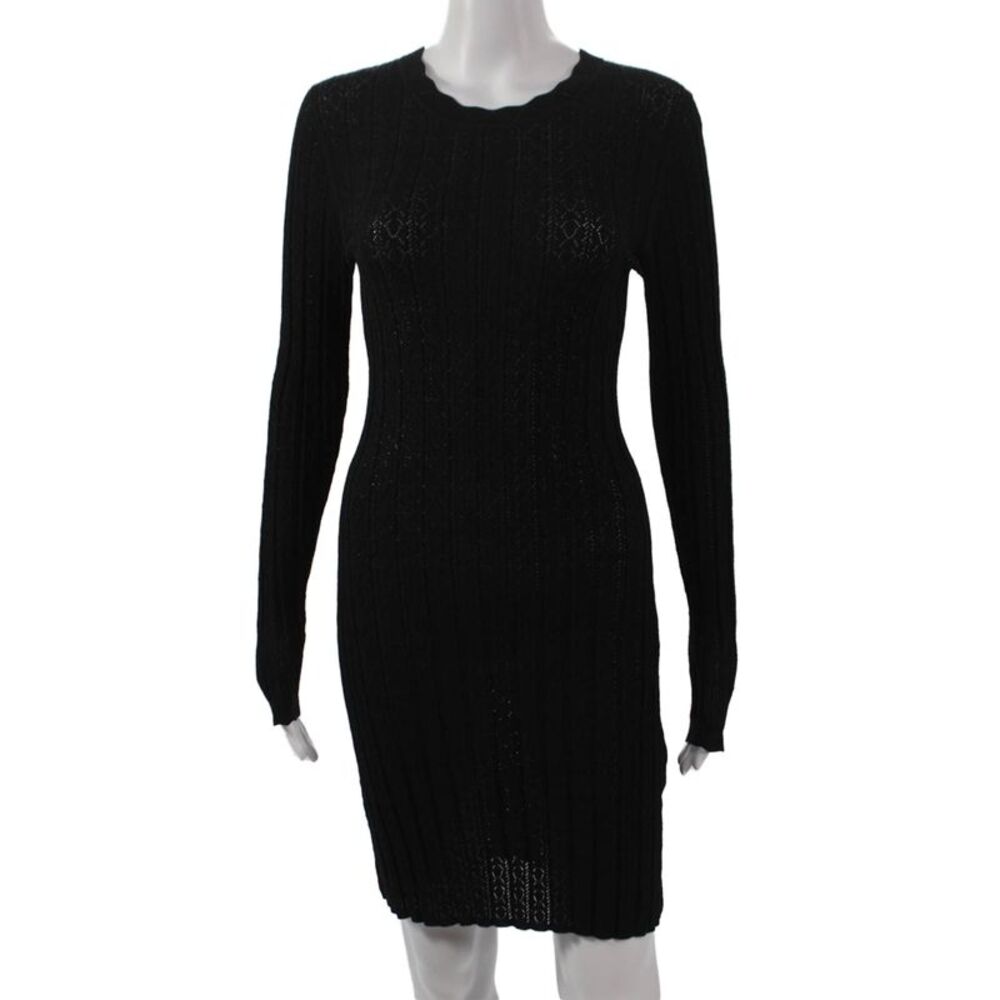 Loulou Studio Women Black Viscose Crewneck Longsleeve Knee Length Dress Size S